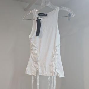 Lioness White Sleeveless Fitted Tank Top with Tie Front